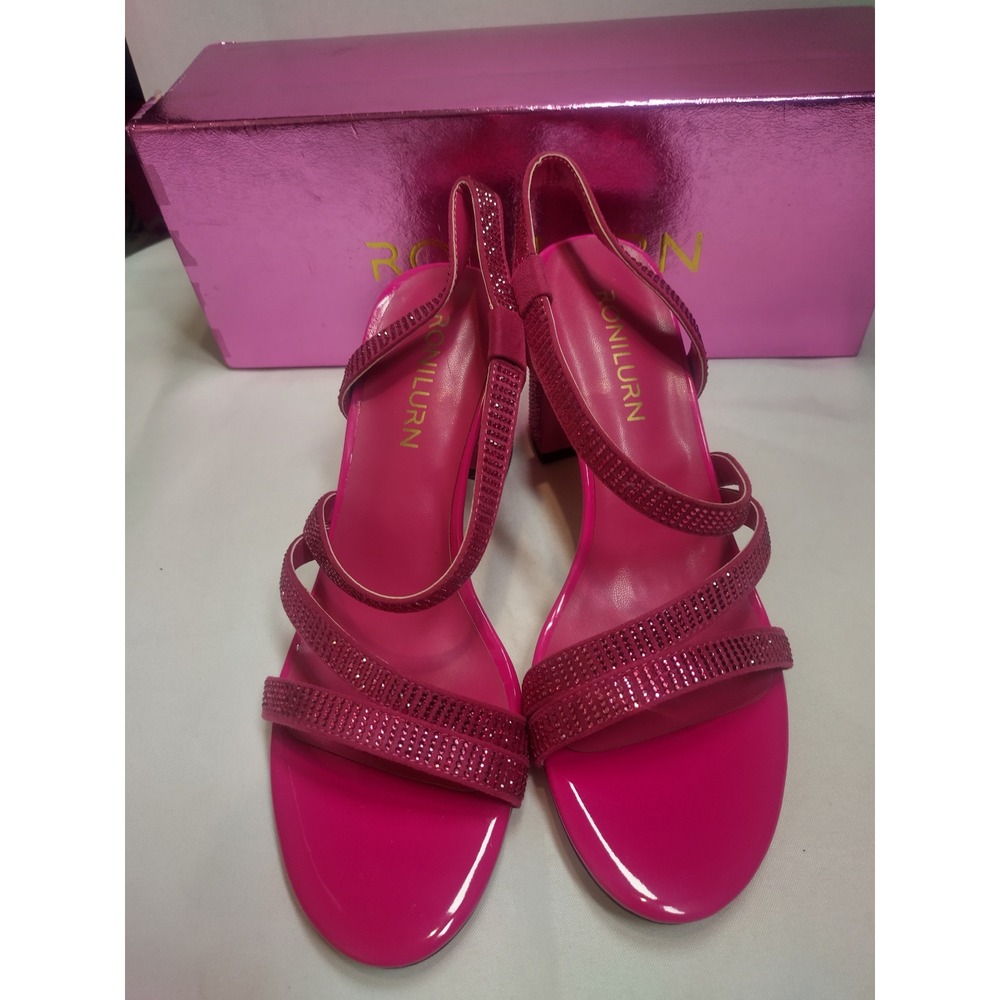 Ronilurn Hot Pink Rhinestone Strappy Block Heel Sandals RS2024021 Womens 8.5 - Picture 2 of 9